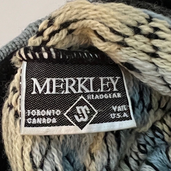 Merkley Beanie Toque Wool Knit Ski Hat Tassel Nordic Blue Made in Canada Vintage - Picture 8 of 10